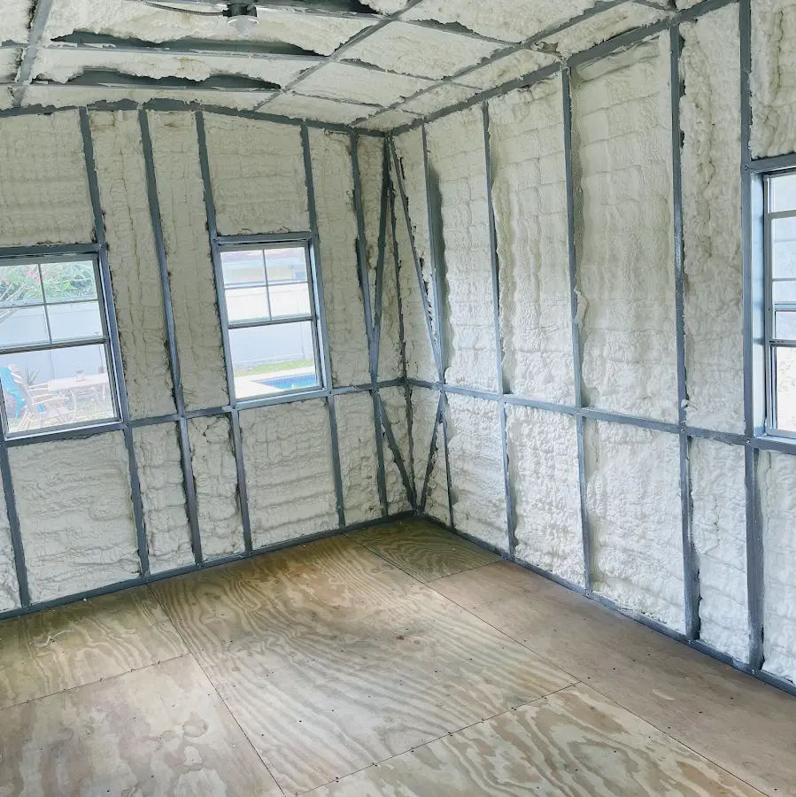 Closed-cell spray foam insulation applied to wall cavities in a residential project in Hidden Valley Lake